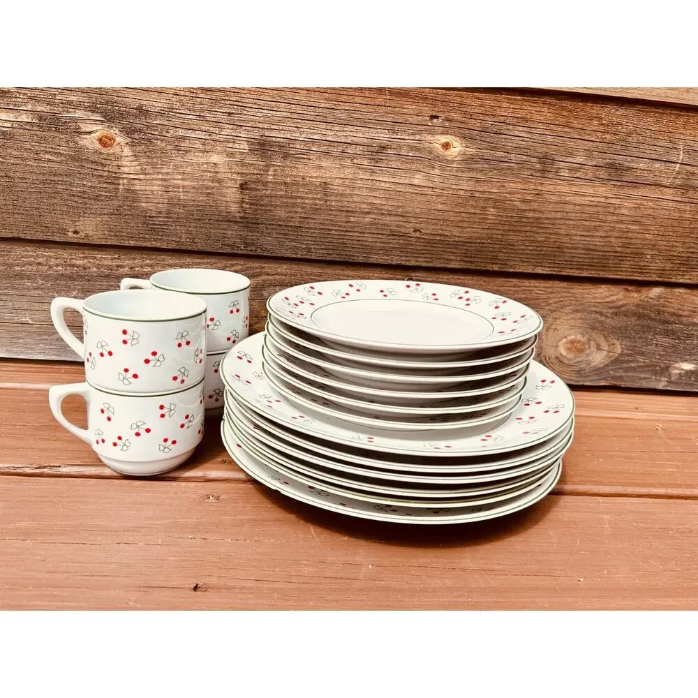Vintage Porcelana Schmidt Brasil Cherry Pattern Dinnerware Set 16pc